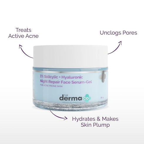 The Derma co 1% Salicylic + Hyaluronic Night Repair Face SerumGel for AcneProne Skin